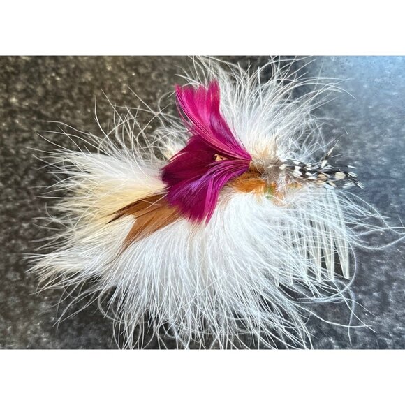 Vtg Lot Of 2 1970\'s Handmade Feathered Design Celluloid Hair Comb White Purple main image 7